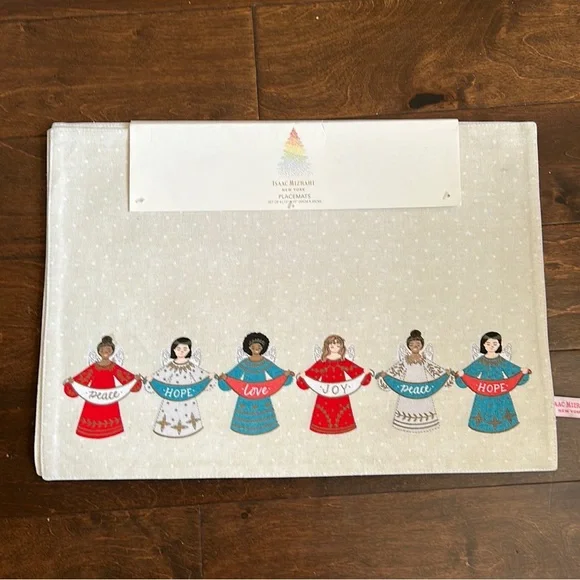 Isaac Mizrahi Christmas Placemats set of 4 Hope Joy Peace Love Angels - Picture 1 of 2